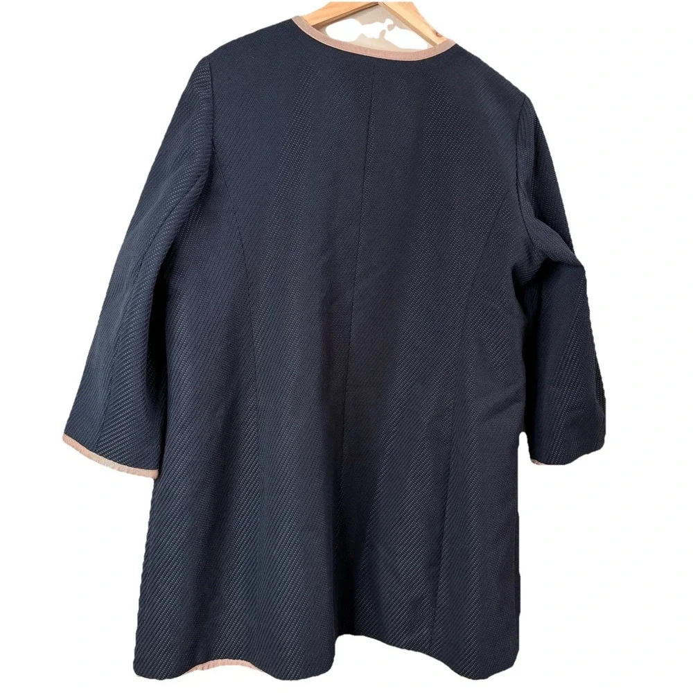 Talbots Tweet Coat Jacket Women's Snap Pocket Black Tan Trim Cotton Blend SZ-18W